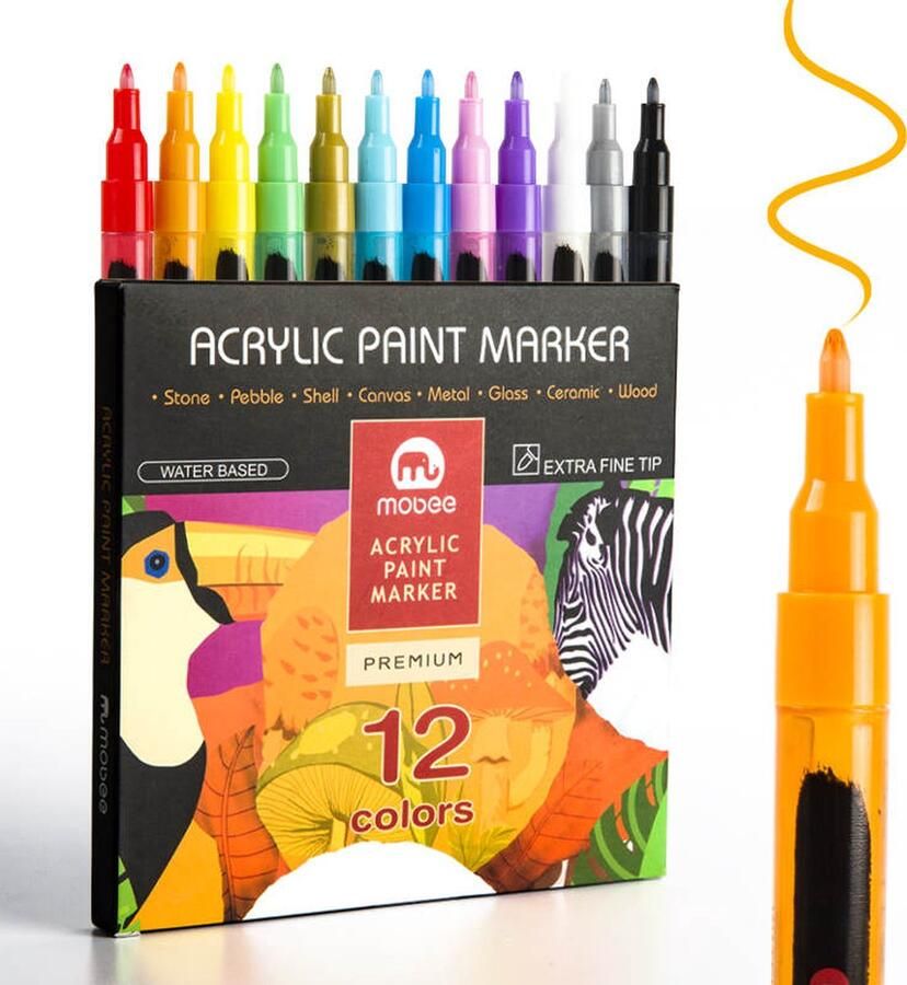Novatones Acrylstiften voor stenen schilderen 12 Verfstiften 0 7 mm Happy Stones Stiften voor volwassenen Acrylverf Stiften kinderen Markers