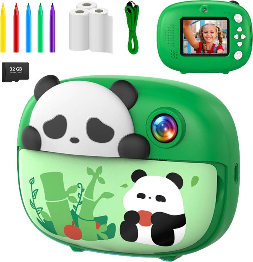 NovaWare 3 IN 1 Digitale Kindercamera + Instant print + speelcamera 32GB micro sd kaart camera kinderen Vlogcamera met games Fototoestel voor Kinderen Met videofunctie Groen