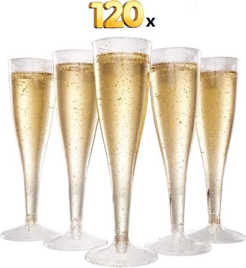 NovaWare Champagneglazen 120 Stuks Plastic Gouden en Zilveren Glitter Voor Bruiloften Verjaardagen & Feesten 135ml Herbruikbaar