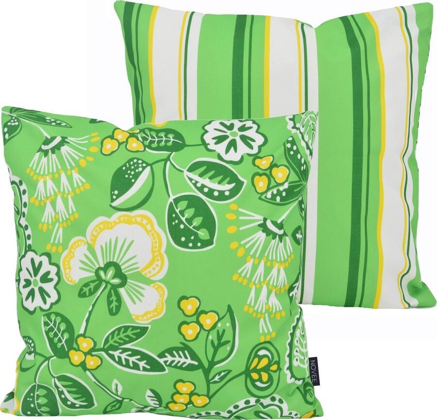 NOVÉE Sierkussen Flower Stripe Groen Outdoor Buiten Collectie 45 x 45 cm Katoen