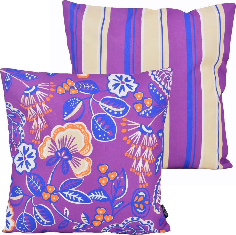 NOVÉE Sierkussen Flower Stripe Paars Outdoor Buiten Collectie 45 x 45 cm Katoen
