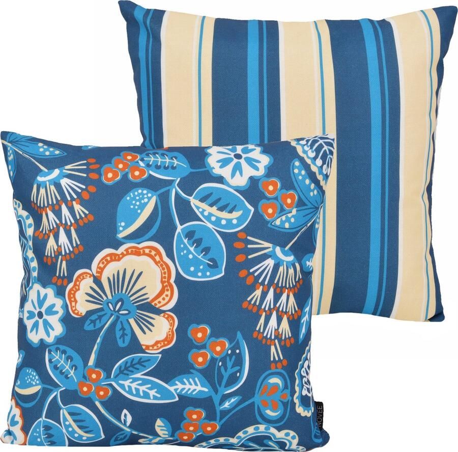 NOVÉE Sierkussen Flower Stripe Petrol Outdoor Buiten Collectie 45 x 45 cm Katoen