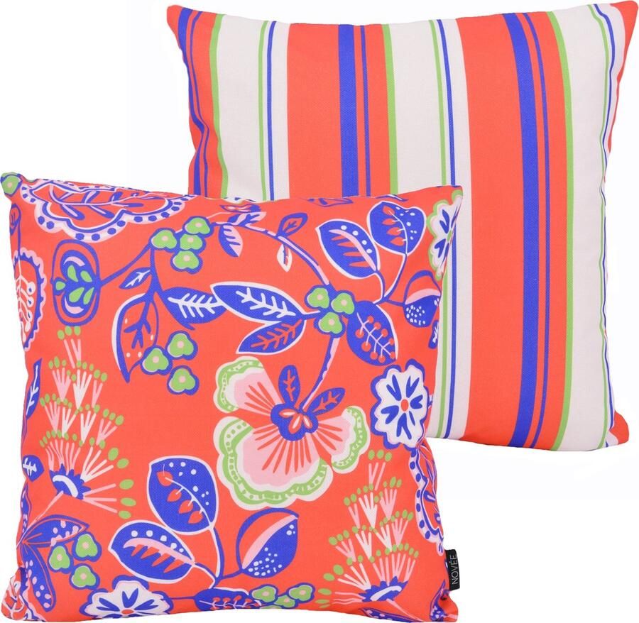 NOVÉE Sierkussen Flower Stripe Rood Outdoor Buiten Collectie 45 x 45 cm Katoen