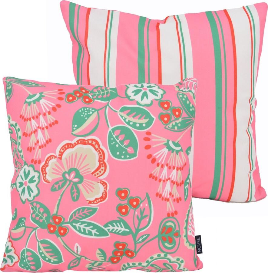 NOVÉE Sierkussen Flower Stripe Roze Outdoor Buiten Collectie 45 x 45 cm Katoen
