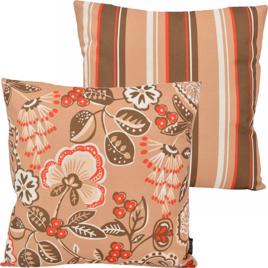 NOVÉE Sierkussen Flower Stripe Beige Outdoor Buiten Collectie 45 x 45 cm Katoen