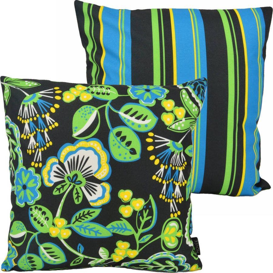 NOVÉE Sierkussen Flower Stripe Zwart Outdoor Buiten Collectie 45 x 45 cm Katoen