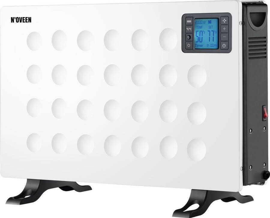 Noveen CH8000 Smart elektrische convector verwarming elektrische kachel 2000W LCD display 24-uurs timer Schakelt automatisch uit Afstandsbediening Wit