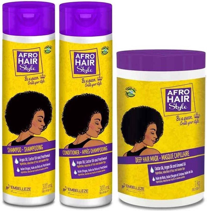 Novex Afrohair Shampoo Conditioner & Hair Mask Bundle Infused with Pure 100% Organic Castor & Argan Oil