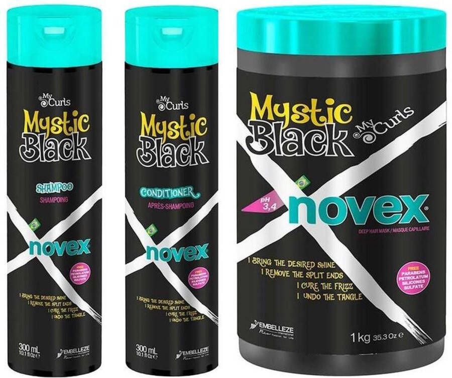 Novex MY CURLS MYSTIC BLACK SHAMPOO + CONDITIONER 300 ML + HAIR MASK 1 KG 35 3OZ