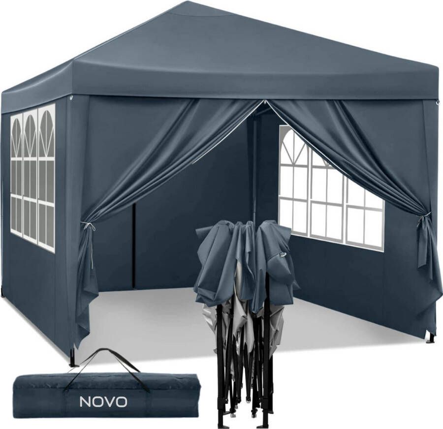Novo Partytent Easy up 3 x 3m Paviljoen met Zijpanelen Opvouwbaar Waterdichte Tent In Hoogte Verstelbaar Blauw