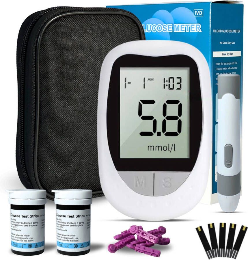 Novora Glucosemeter Startpakket Bloedsuikermeter incl. GRATIS 50 Teststrips & 50 Lancetten mmol l mg dl Diabetes meter Glucose revolutie