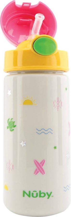 Nûby Nuby Drinkbeker met zacht rietje en surfdesign rietjesbeker voor kinderen 540ml roze