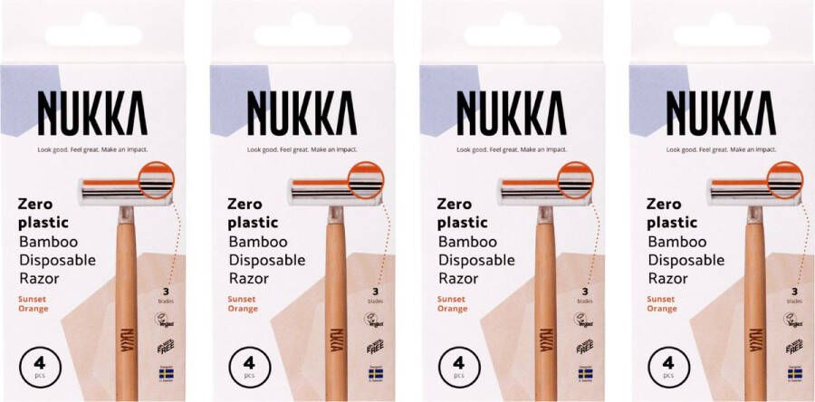 Nukka Scheermes Bamboe 3-blade 4-Pack x 4 Stuks Oranje