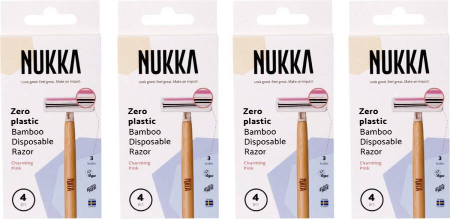 Nukka Scheermes Bamboe 3-blade 4-Pack x 4 Stuks Roze