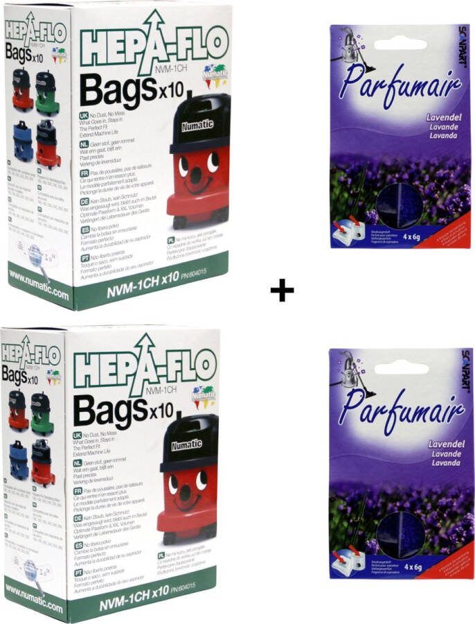 Numatic 2x Stofzuigerzakken NVM1CHX10 + 2x Lavendel (Geurkorrels) Voor een frisse geur uit de stofzuiger COMBIDEAL