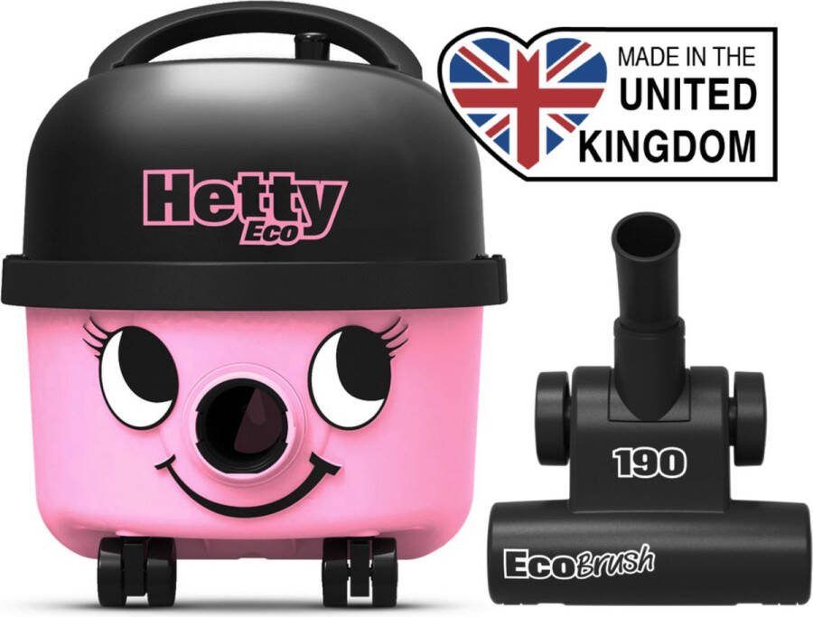Numatic Hetty Eco compact HET160 Stofzuiger met zak met extra turboborstel 10 meter snoer compleet met accessoires roze henry