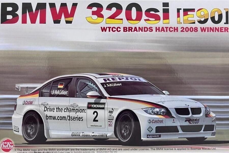 NUNU 1:24 24037 BMW 320si E90 2008 WTCC Brands Hatch Winner Plastic Modelbouwpakket