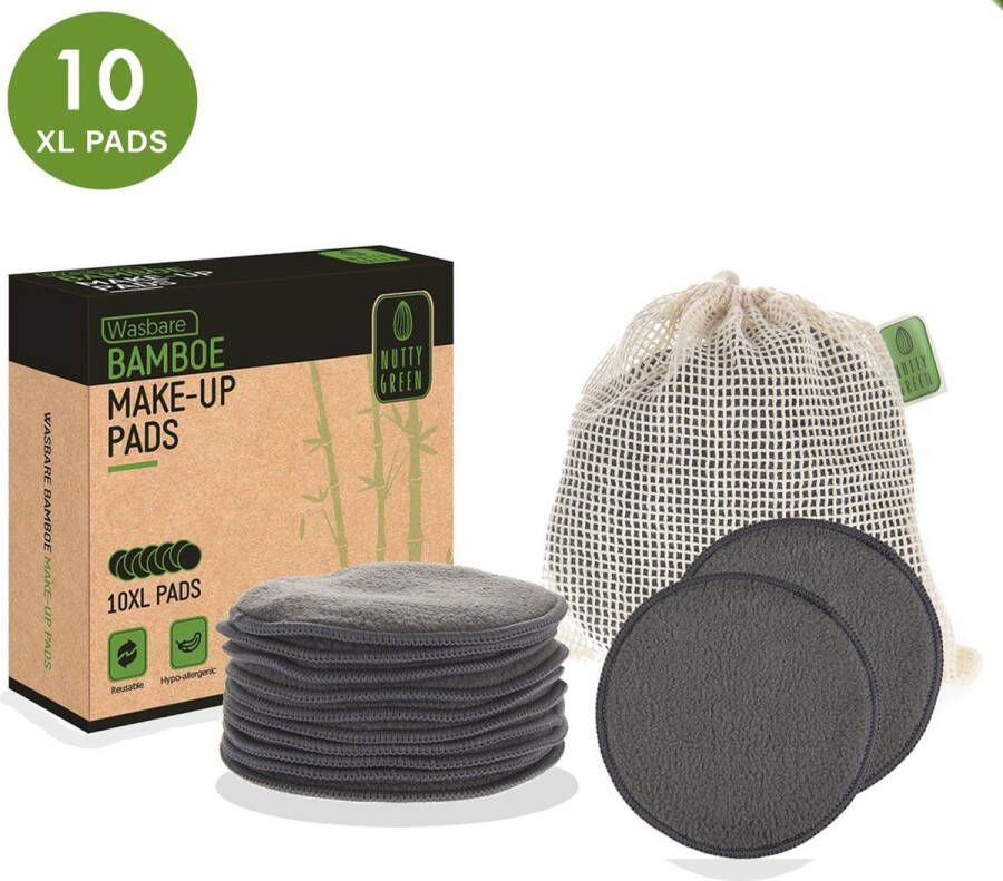 Nutty Green Hypoallergeen Bamboe Wattenschijfjes (10 stuks) Inclusief Gratis Wasnetje Gezichtsreiniging Set Herbruikbare en Wasbare Wattenschijf Make Up Remover Pads Basic Watjes Charcoal Watten Zero Waste Lifestyle Project