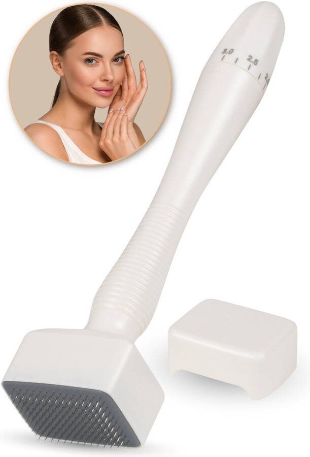 Nuvance Dermastamp Verstelbaar tussen 0 1mm en 3mm Derma Stamp 140 Naalden Microneedling Dermaroller voor Huidverzorging Haargroei en Baardgroei