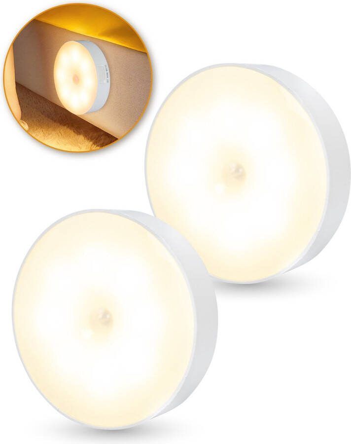Nuvance Draadloze Ledlamp 2 Stuks Warm Wit Licht Magnetisch Dag en Nacht Sensor Usb Oplaadbaar Kastverlichting – Wandlamp