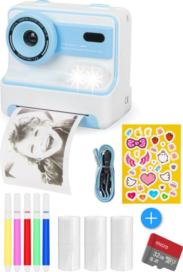 Nuvance Kindercamera Speelgoed Camera Kinderen Incl. 32 GB SD Kaart Foto & Video Foto Printer Digitale Kinder Camera Fototoestel voor Kinderen Kindercamera's Blauw