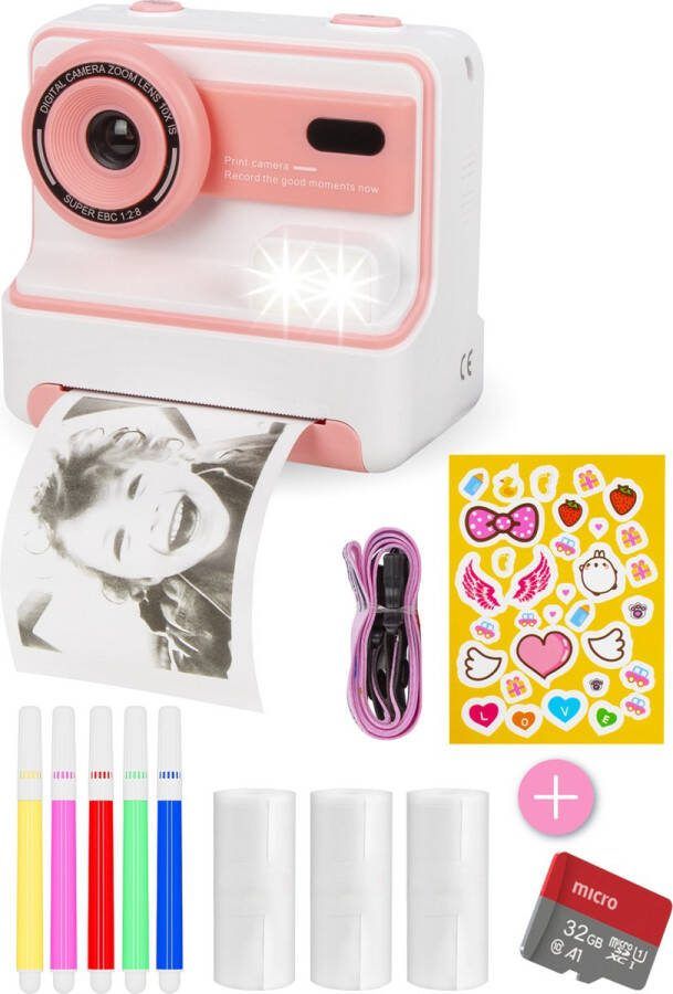 Nuvance Kindercamera Speelgoed Camera Kinderen Incl. 32 GB SD Kaart Foto & Video Foto Printer Digitale Kinder Camera Fototoestel voor Kinderen Kindercamera's Roze