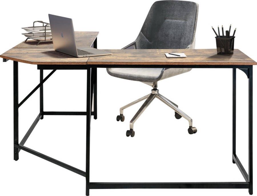 Nuvolix hoekbureau bureau L-vorm industrieel bruin hout 149*50*75CM