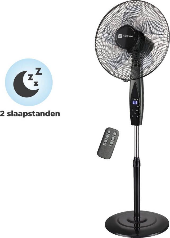 Nuvoo Statiefventilator Oscillatiefunctie Zuinig 3 Standen Stille Slaap Ventilator Energiebesparende Timerfunctie Afstandsbediening Zwart
