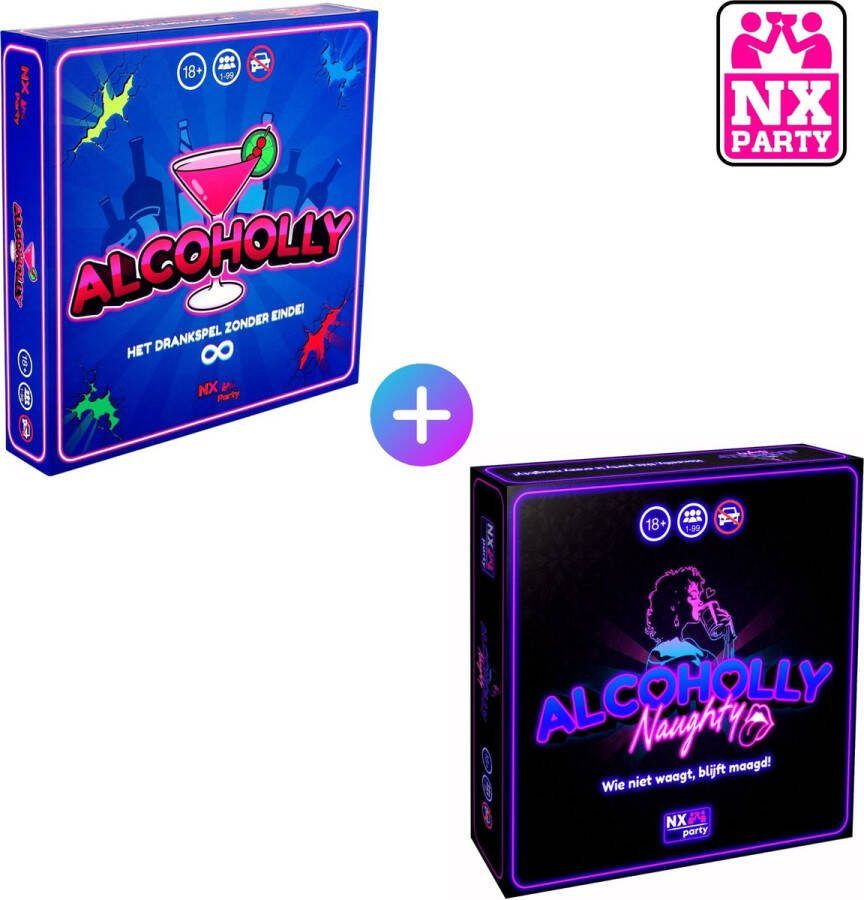 NX Party Duo ~ ALCOHOLLY + ALCOHOLLY NAUGHTY Drankspel Bordspel Nederlandstalig Spelletjes voor volwassenen Drank spelletjes Drinkopoly Partyspellen Partygames