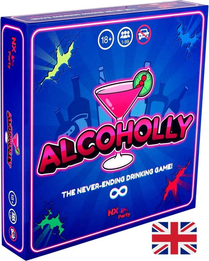 NX Party ALCOHOLLY Drinking game Drinkopoly Engelstalig Boardgames Drankspel Monopoly Gameboard English Partygame