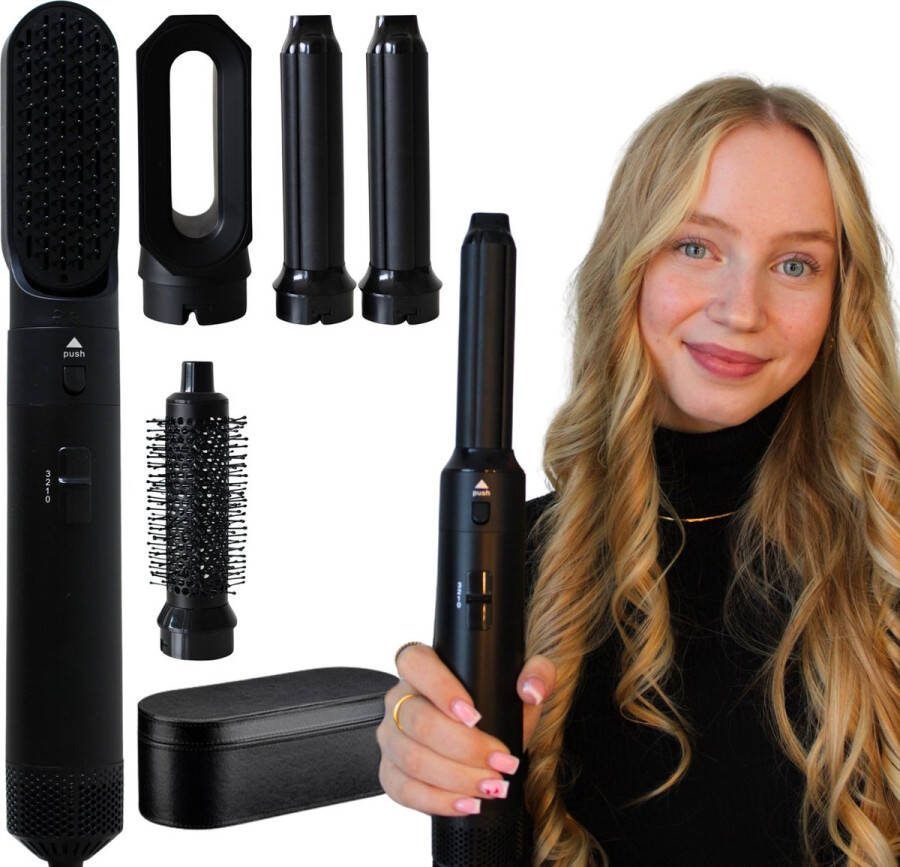 Nysah Airstyler-Black- Krultang 5 in 1 Multistyler Fohn-fohnborstel- Hairwrap -TikTok -Krultang-Krulborstel-Krultangen-Inclusief luxe leren opbergdoos