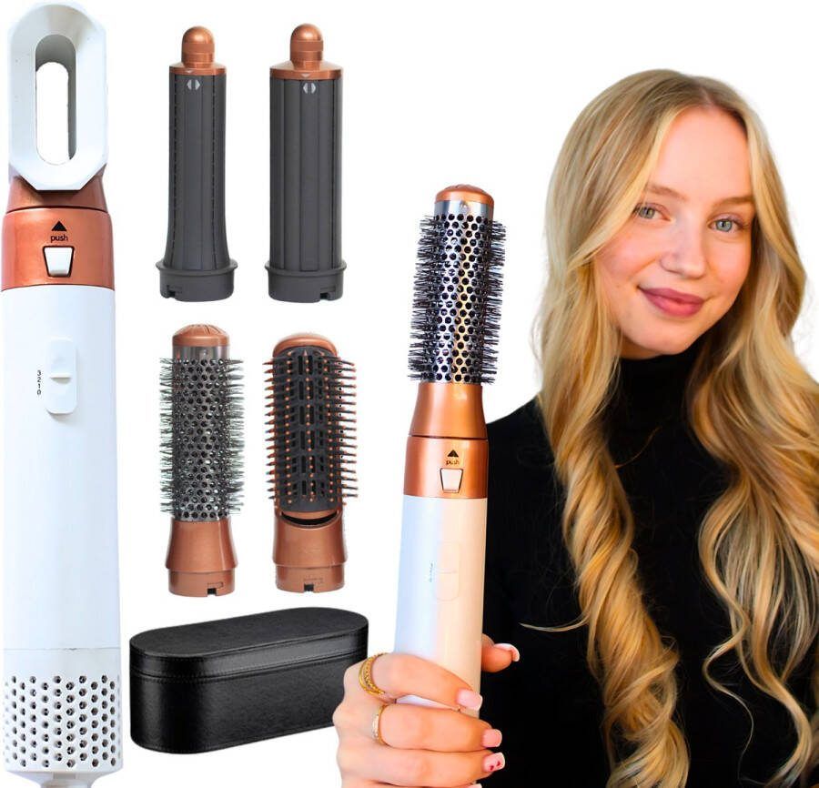 Nysah -Airstyler Krultang 5 in 1 Multistyler Föhnborstel Hairwrap Krulborstel Kort & Lang Haar Heteluchtborstel Crème white- Inclusief leren opbergcase v4