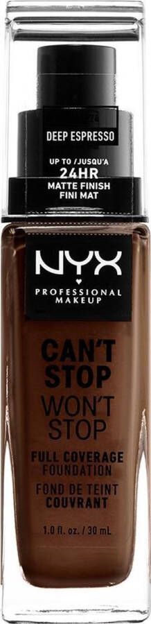 NYX Professional Makeup Can't Stop Won't Stop Foundation Deep Espresso Volledig Dekkende Foundation Zeer Donker