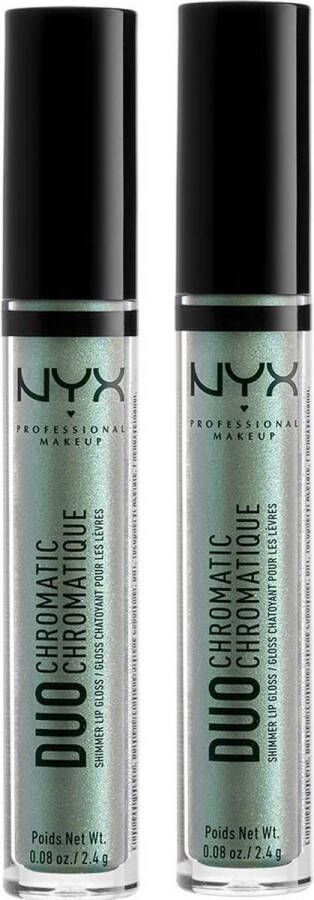 NYX Professional Makeup Duo Chromatic Lip Gloss Foam Party Pistachio Base With Gold Pink Duo Chrome Pearl (2 STUKS)