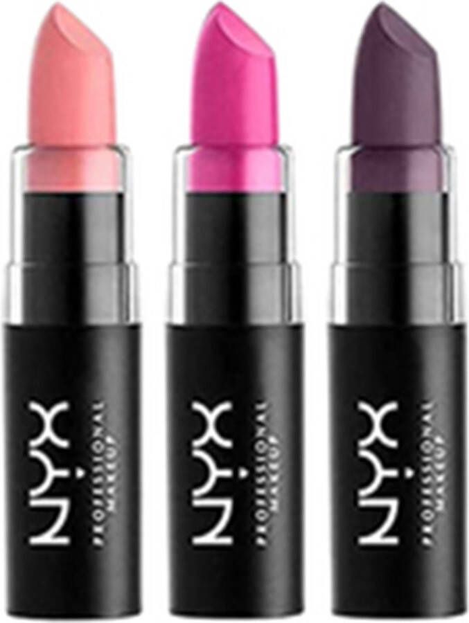 NYX Professional Makeup NYX Matte lipstick zalm roze Aubergine 3 stuks 3 kleuren Dames 2 5 g Makeup Make up Matrouge a levres