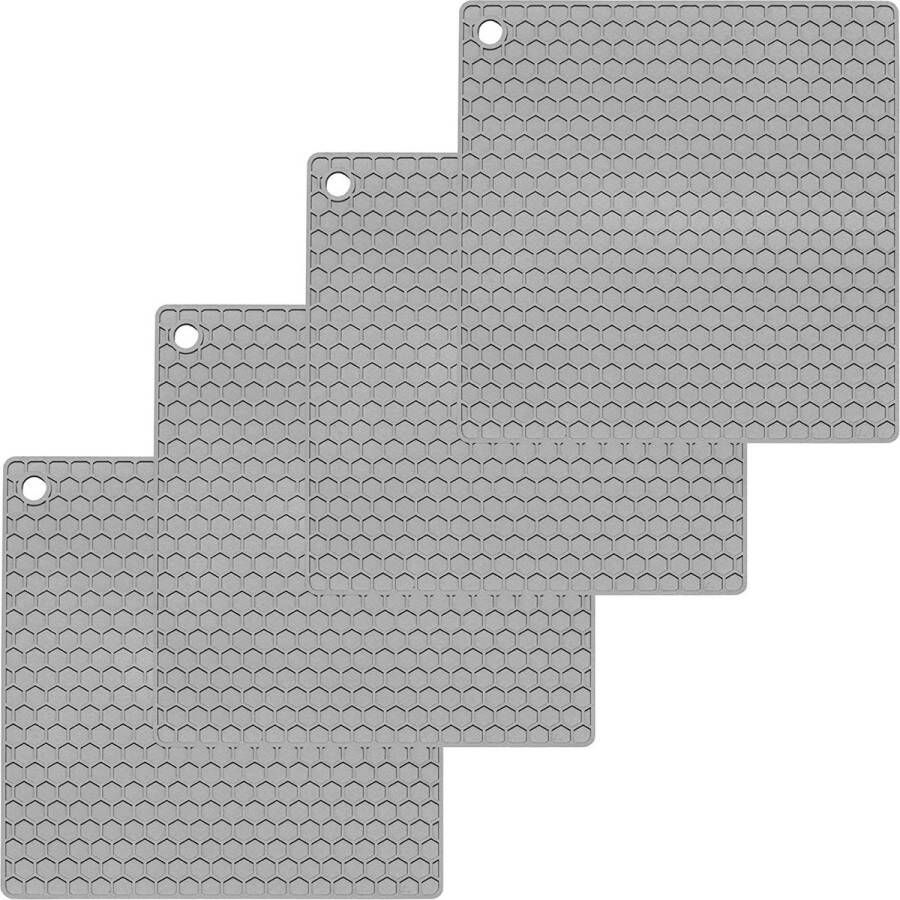 O-ishii Set van 4 siliconen potschotels vierkante pannenlappen Hittebestendig tot 230 °C (grijs)