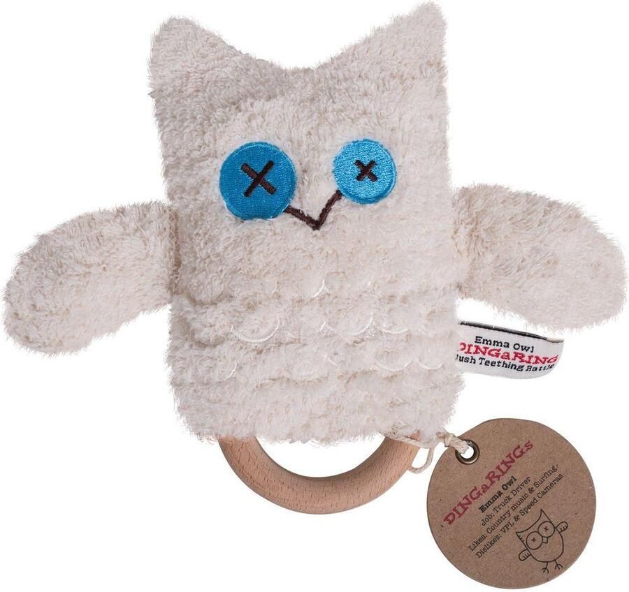 O.B. Designs pluche rammelaar uil Emma op bijtring creme