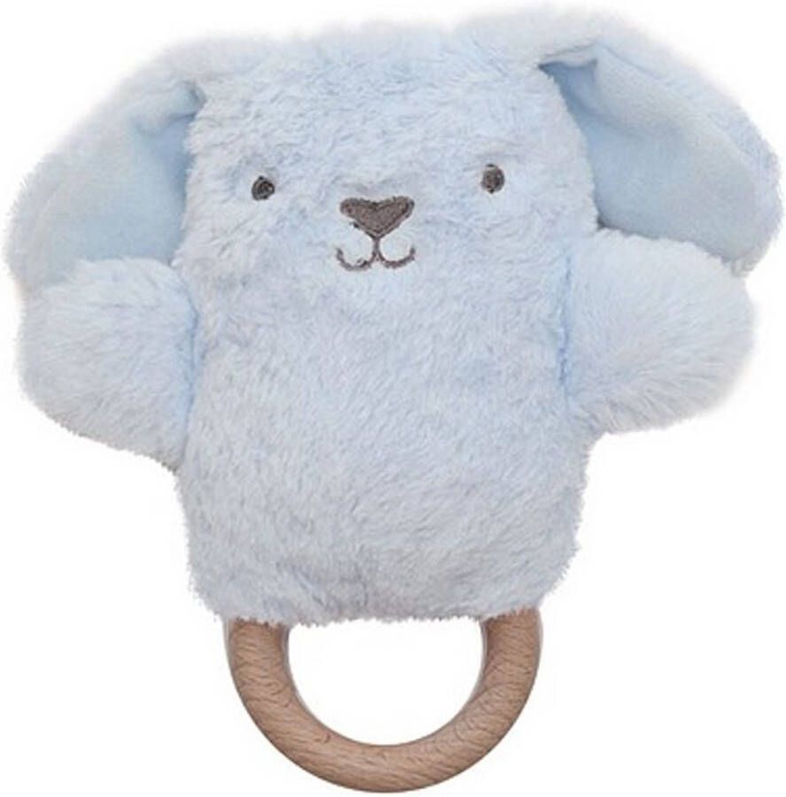 O.B. Designs pluche rammelaar konijn Bruce op bijtring blauw