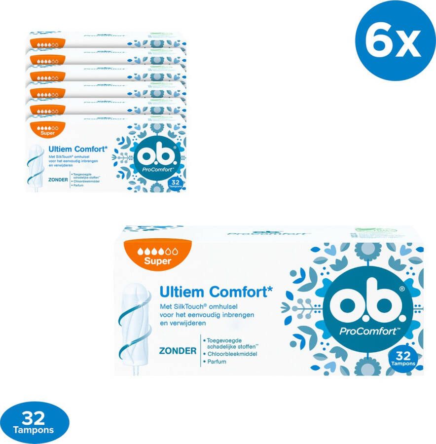 O.b. ProComfort Super Plus Tampons voor de zeer zware menstruatiedagen met Dynamic Fit™-technologie en SilkTouch oppervlak voor ultiem comfort* en betrouwbare bescherming 5x16 stuks