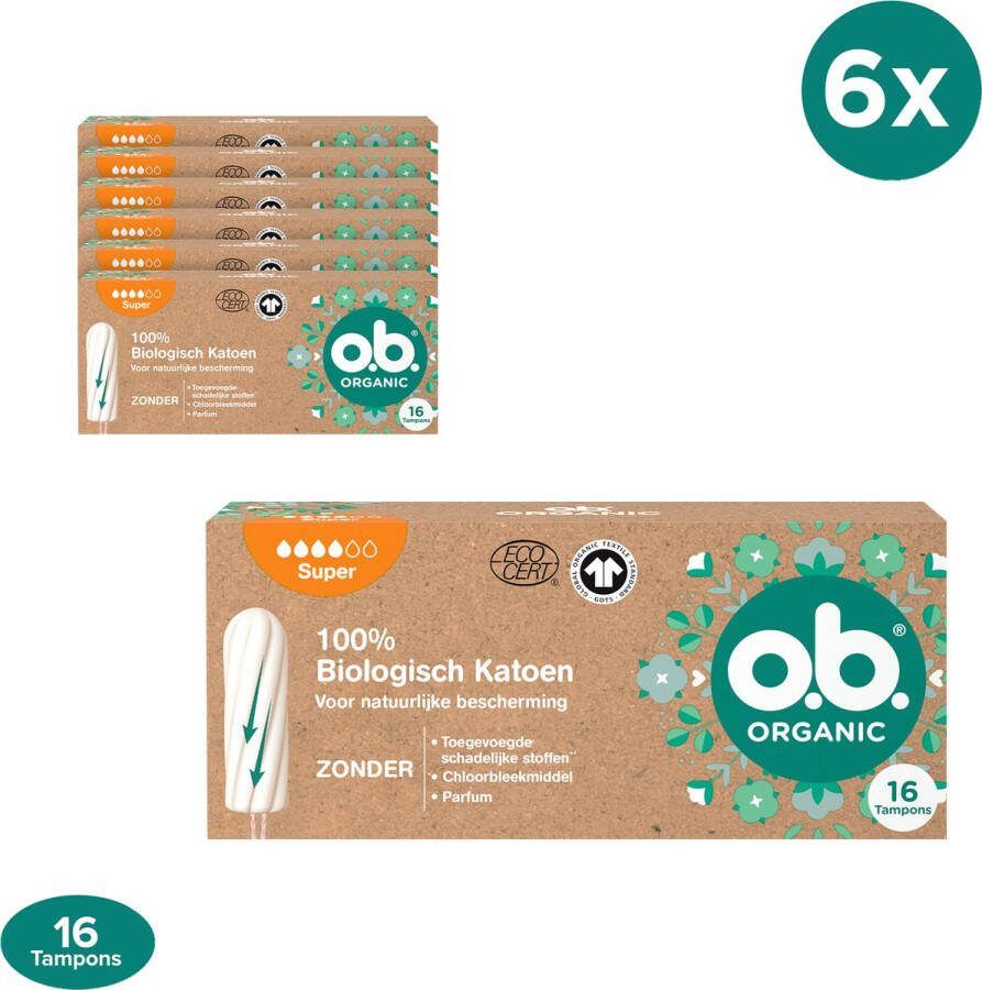 O.b. Organic Super biologische tampons tampon zwaardere menstruatiedagen 100% biokatoen 6 x 16 stuks