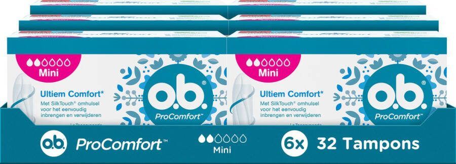 O.b. o.b. ProComfort Mini tampons voor de lichte tot normale menstruatiedagen met Dynamic Fit-technologie en SilkTouch oppervlak voor ultiem comfort en betrouwbare bescherming 6 x 32 stuks