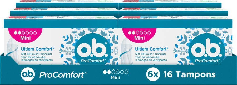O.b. ProComfort Mini tampons voor de lichte tot normale menstruatiedagen met Dynamic Fit-technologie en SilkTouch oppervlak voor ultiem comfort en betrouwbare bescherming 6 x16 stuks