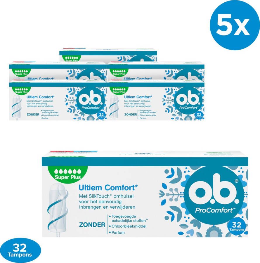 O.b. ProComfort Super Plus Tampons voor de zeer zware menstruatiedagen met Dynamic Fit-technologie en SilkTouch oppervlak voor ultiem comfort en betrouwbare bescherming 5 x 32 stuks