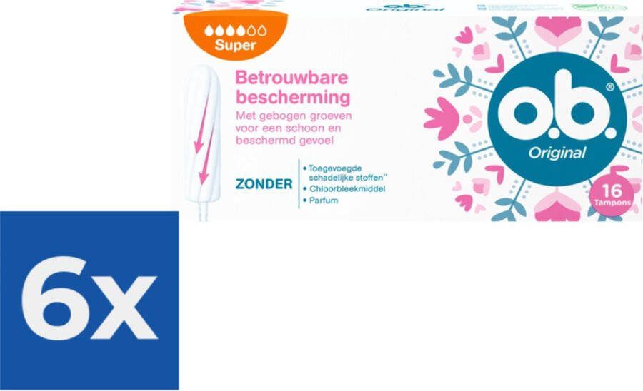 Ob O.B. Tampons Original Super Plus Gebogen Groeven 16 stuks Voordeelverpakking 6 stuks