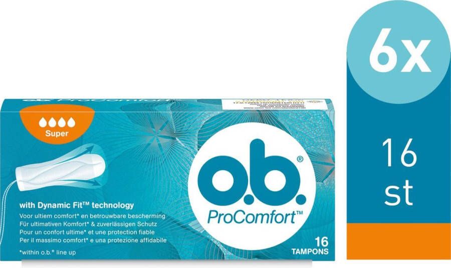 O.b. o.b. Tampons ProComfort Super 16 stuks 6-pack