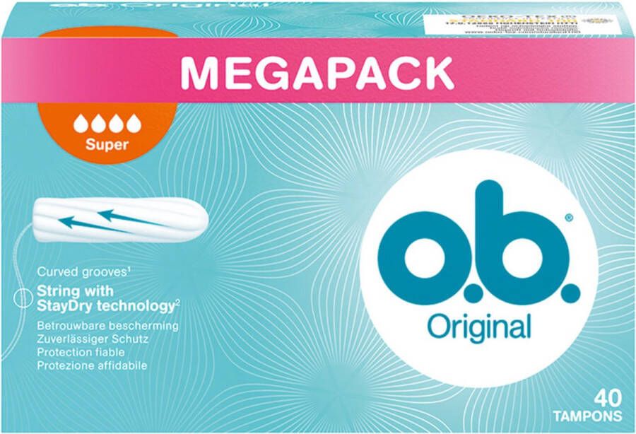 O.B. Original O.B. Tampons Megapack Super Plus Gebogen Groeven 40 stuks