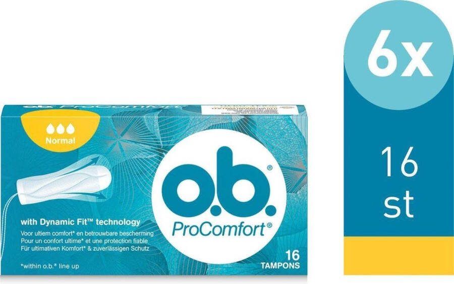 O.b. Voordeelverpakking OB ProComfort Tampons Normaal 6 x 16 Stuks