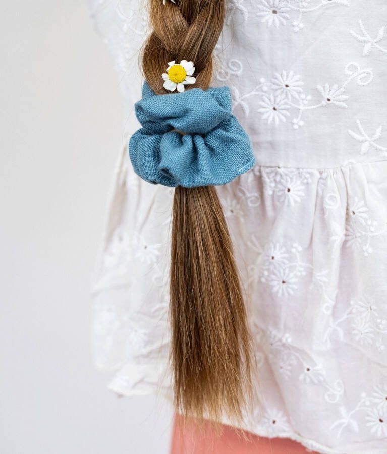Obumi Linnen Scrunchie Grijs Blauw