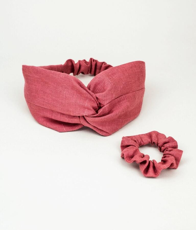 Obumi Linnen Scrunchie & LOVE Haarband Gift Set Strawberry Rosé