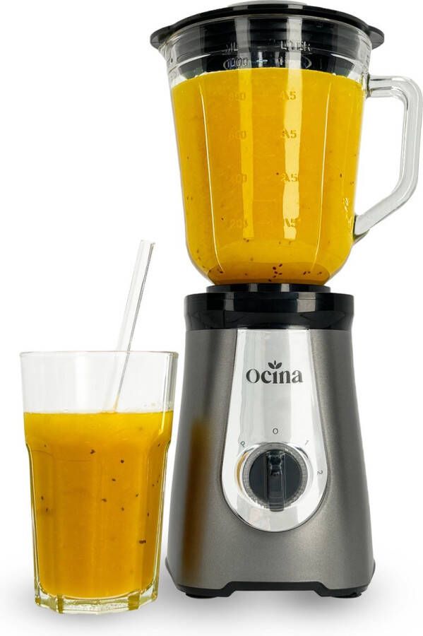 Ocina Krachtige Blender – Smoothie Maker met Glazen Kan 1 Liter – 500W – Mat Grijs Black Friday 2023